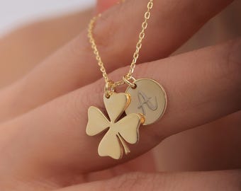 Collier personnalisé trèfle à quatre feuilles, pendentif porte-bonheur en argent, collier petit trèfle, bijoux porte-bonheur