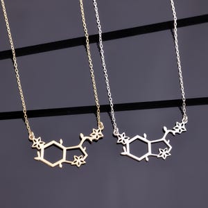Gold Serotonin Molecule Necklaces, Science Dopamine Chemistry Gifts for Her, Science Jewelry Gift, 925K Silver Dainty Serotonin Necklace