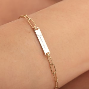 Custom Bar Bracelet,Engraved Paperclip Chain Name Bracelet,Minimalist Dainty Charm for Women, Personalized Mom Gift,Name Bracelet for Women