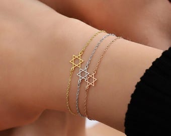Star of David Bracelet • Magen David Jewelry • Jewish Star Charm Bracelet • Dainty Gold Silver Bracelet • Minimalist Jewish Gift for Her