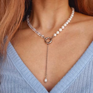 Collar de perlas de agua dulce hecho a mano: joyería modular con dijes de cristal 10 en 1