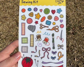 Sewing Kit Sticker Sheet | Planner, Scrapbook, Craft Decals, Small Deco Stickers