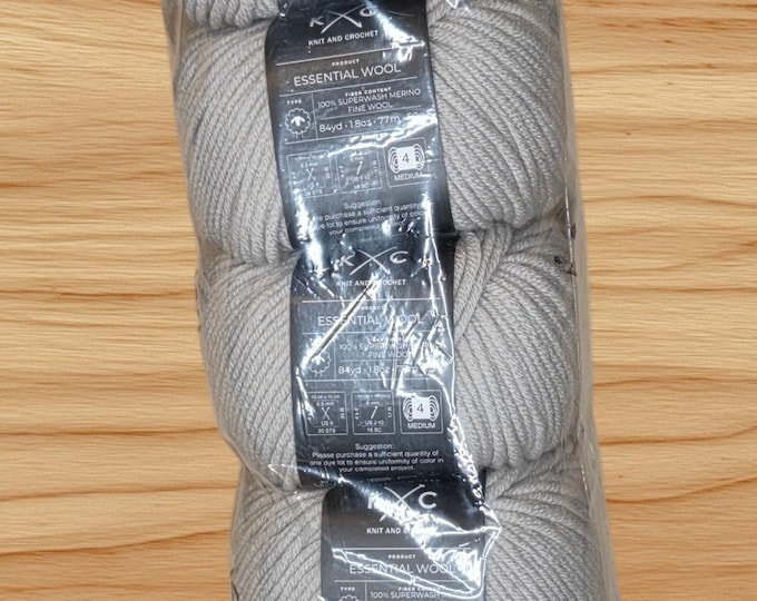 5 Pack KC Essential 100% Superwash Merino Fine Wool Yarn - Pale Gray - New