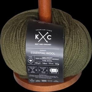 K+C Essential Wool Green Olive 100% Superwash Merino Yarn (Worsted) - Multiple Dye Lots Available