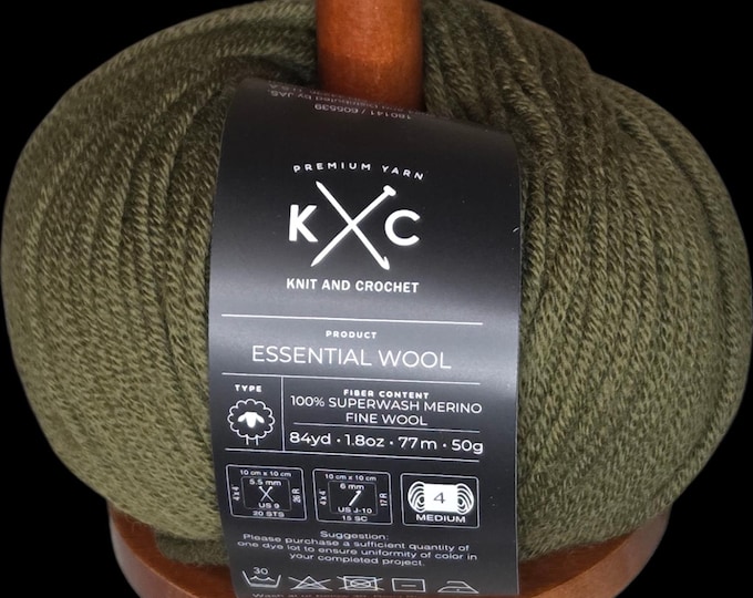 KC Essential 100% Superwash Merino Fine Wool Yarn - Green Olive - Multiple Dye Lots Available