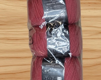5 Skeins K+C Essential Wool Yarn – Rasberry Merino, Worsted Weight - EW65