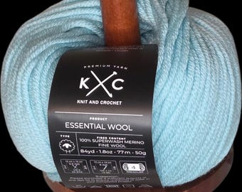 K+C Essential Wool Aqua Mist 100% Superwash Merino Yarn (Worsted) - Multiple Dye Lots