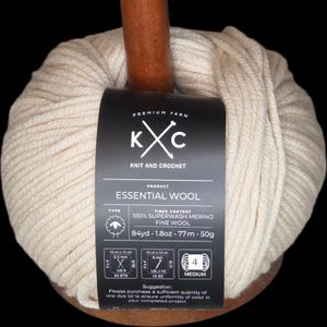 K+C Essential Wool Cream 100% Superwash Merino Yarn (Worsted) - Multiple Dye Lots Available