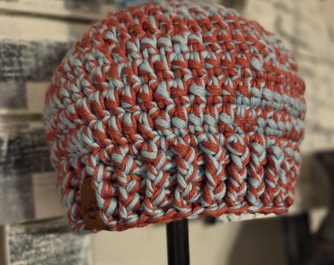 Pink and Teal Youth Chunky Wool Crochet Beanie with pom