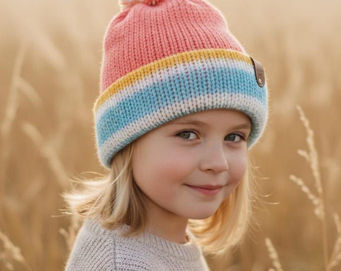 Kids Pastel Pom Pom Beanie Hat