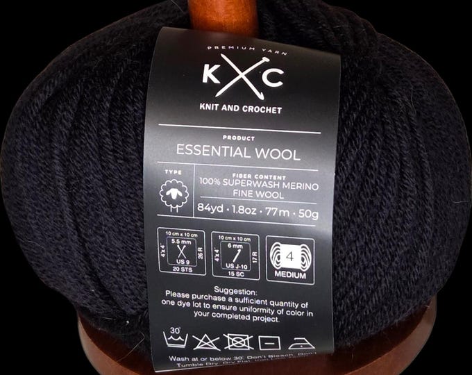KC Essential 100% Superwash Merino Fine Wool Yarn - Squid Ink - Multiple Dye Lots Available