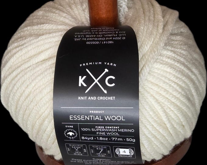 KC Essential 100% Superwash Merino Fine Wool Yarn - Ivory - Multiple Dye Lots Available