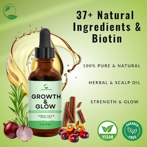 Growth Hair Oil 37+Herbal Complex with Biotin 100 % Natural Mega Growth hair growth oil Rosemary Batana Oil  Castor Oil Onion Seed Ginger