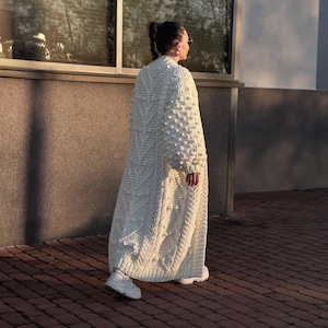 Off White Oversized Boho Maxi Cardigan - Cable Knit Sweater Coat Handmade Soft Chunky Knitwear