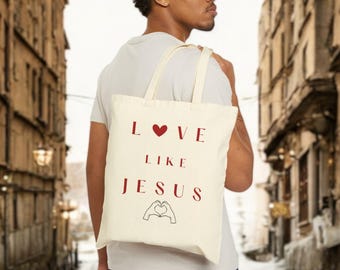 Love Like Jesus Inspirational Quote Cotton Canvas Tote Bag - Faith Grocery Shopping Beach Bag, Reusable Eco-Friendly Purse, Religious Gift