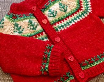 toddler knit Christmas sweater knitting pattern cardigan pattern // fair isle, baby cardigan, DK, knitted baby clothes, fabric fancies