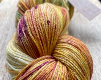Hand dyed mustard, gold, green, rust, maroon super wash merino, 4 ply, fingering
