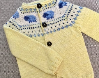Pattern yellow sheep cardigan knitting pattern 6-12 months, 1 to 2 years, 2 to 4 years dk