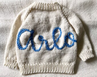 hand-knit name custom cardigan sweater clothing // baby shower idea, newborn boy, baby cardigan, newborn outfit,newborn girl, fabric fancies