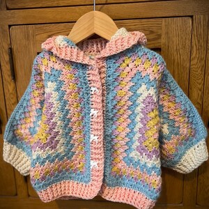 Hand crochet, buttoned cardigan, baby crochet, 1-2 years, soft alpaca and merino yarn, knit, easter, hood