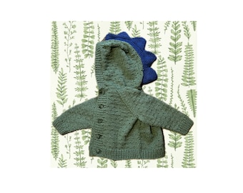 Dinosaur sweater, cardigan, jumper, hand knit, Dino, dinosaur gift, baby girl, baby boy, customisable, baby shower