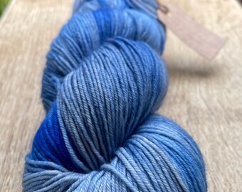 Hand dyed sock yarn, blues, sock knitting, super wash merino, nylon, sock yarn