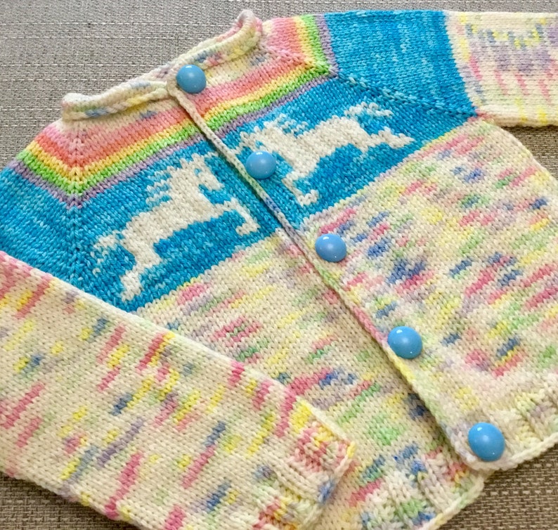 Unicorn cardigan knitting pattern 6 months to 2 years image 1
