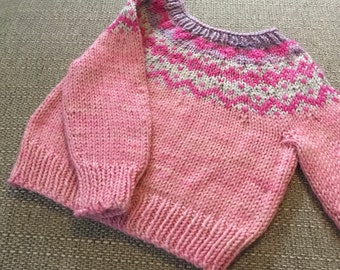 0-6 months sweater, sparkly pink, baby girl, hand knit