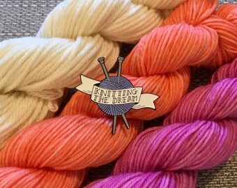 Knitting the dream, hand designed, enamel pin badge