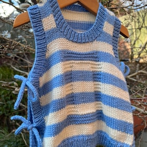 Chaleco de moda lenta tejido a mano, camiseta sin mangas, pajaritas, bebé, niño pequeño, regalo, rayas, verano, primavera, suéter, punto suave, volver a casa
