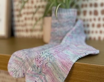 Hand knit soft merino socks, small adult knit socks, merino yarn hand dyed