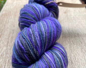 Hand dyed super wash merino 4ply, fingering, purples and greys