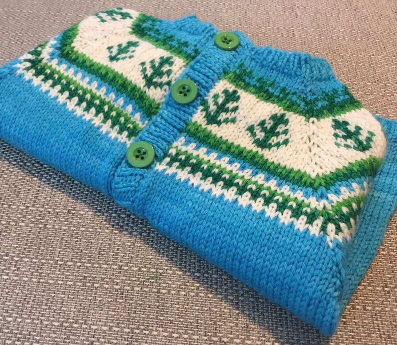 ready to post turquoise green toddler knit Hand knit Christmas tree buttoned cardigan