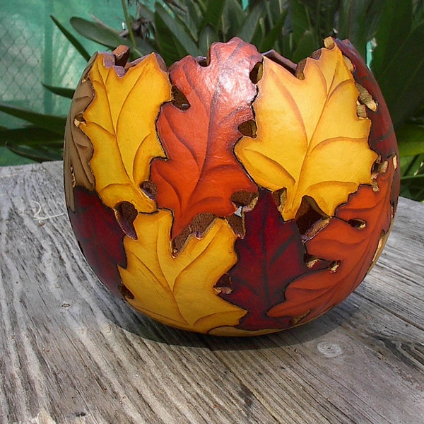 Painted Gourd Art Bowl Fall Home  Autumn Centerpiece Home Made to Order