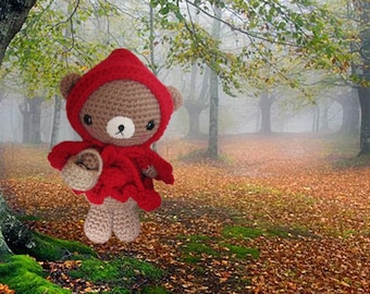 PDF Crochet Pattern, Little Red Riding Hood Teddy Bear Amigurumi Pattern