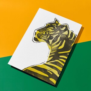 Linoleografia di tigre in formato A5 - decorazione murale fatta a mano - idea regalo per la festa del papà