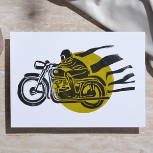Linoleografia di moto d'epoca in formato A5 - decorazione murale fatta a mano - idea regalo per la festa del papà