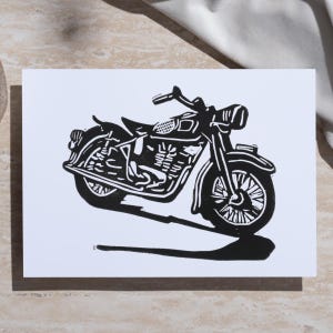 Linoleografia A4 di una moto d'epoca - decorazione murale fatta a mano - idea regalo per la festa del papà