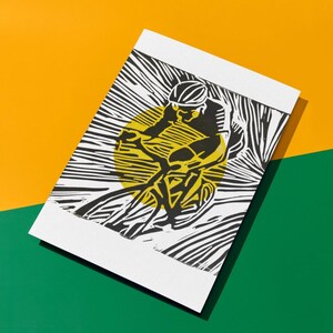 Linoleografia A5 con ciclismo - Decorazione murale sportiva stampata a mano