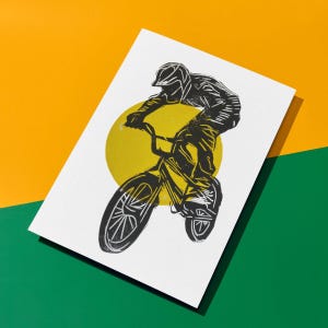 Linoleografia BMX A5 - decorazione murale fatta a mano - idea regalo per la festa del papà