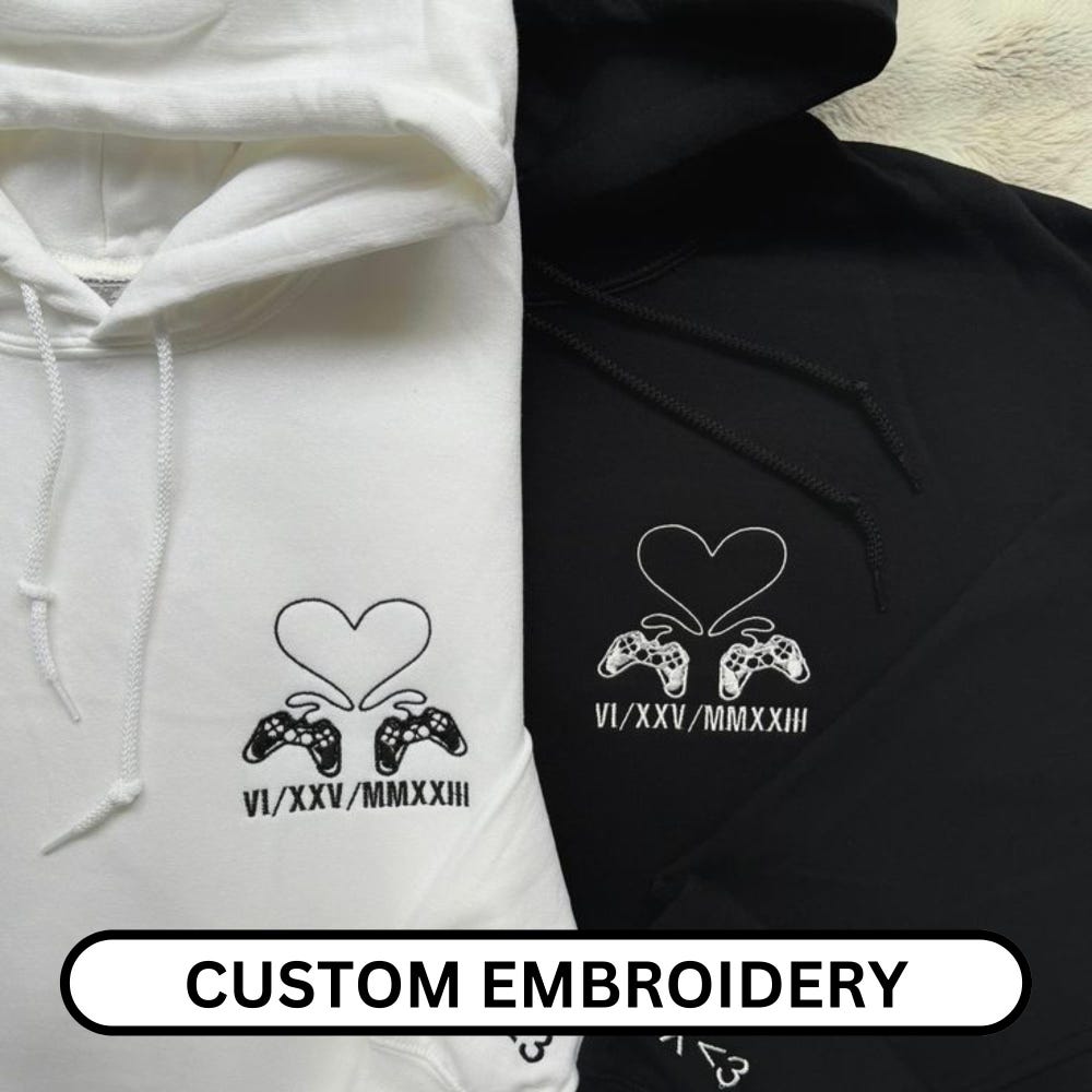Custom Text Hoodie Sweatshirt, Personalized Gift, Custom Date Hoodie, Embroidered Hoodie, Matching Hoodies, Couple Hoodies, Add Your Design