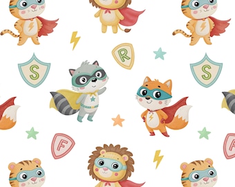 Superhero Animals Seamless Pattern, Superhero Kids Fabric, Digital Download