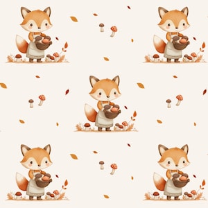 Woodland Fox Autumn Pattern, Seamless Fall Animal Design, Digital Download