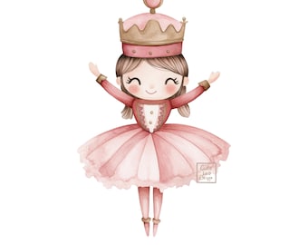 Christmas Ballerina Clipart PNG, Nutcracker Ballet Illustration, Digital File