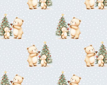 Christmas Bear Seamless Pattern, Holiday Teddy Bear Fabric, Digital Download