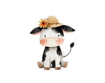 Cow PNG Clipart, Watercolor Baby Farm Animal Digital Download for Nursery and Crafts