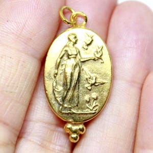 Bronze Greek woman with pigeons Intaglio pendant silver jewelry - 925K Solid Sterling Silver - 24K gold elektro vermeil - christmas gift