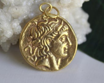 Handmade Ancient Roman Bronze Coin Pendant: Intaglio Sterling Silver, Unisex