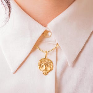 Greek Intaglio Bronze Bull silver necklace  Silver Jewelry - 925K Solid Sterling Silver 24K gold elektro vermeil - Gift For Her