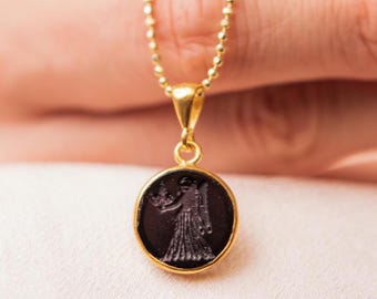 Enamel Intaglio Angel Pendant: 24K Gold Vermeil, Sterling Silver